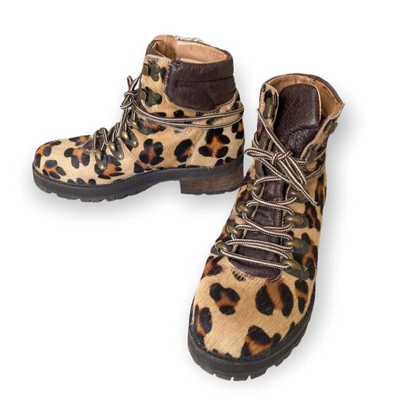 Free People Leopard Calf Hair Icon Hiker Boots, Size 38EU - Picture 1 of 13